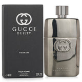 Gucci Guilty Pour Homme Parfum Spray in a stylish 90ml bottle, featuring an amber woody fragrance for men.