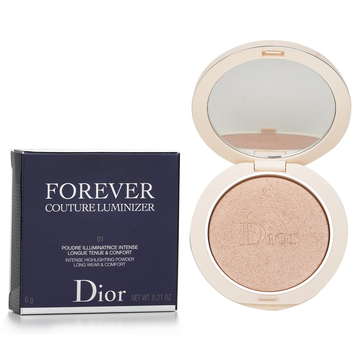 Christian Dior Dior Forever Couture Luminizer in #01 Nude Glow, a luxurious highlighting powder for a radiant, luminous finish.