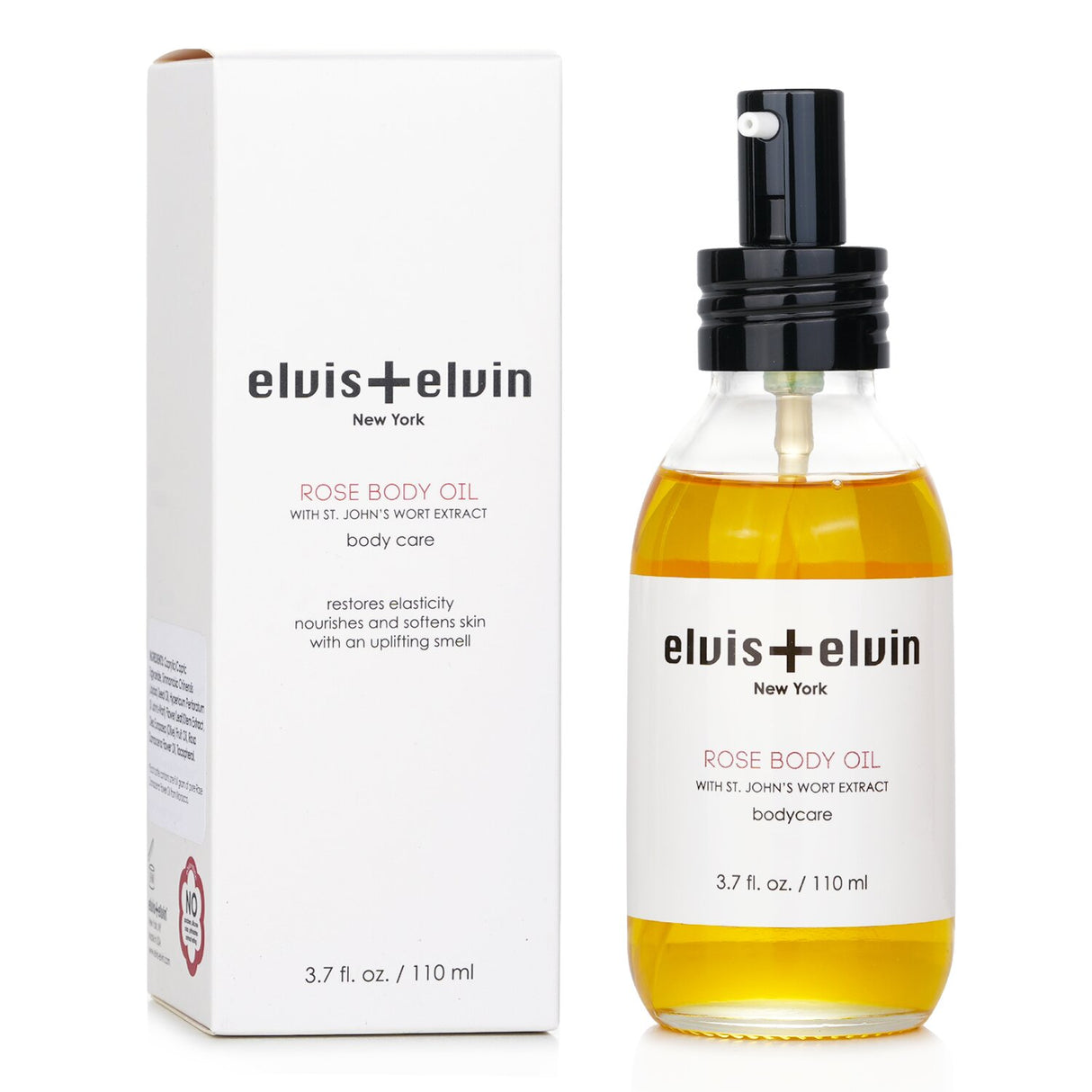 Luxurious Elvis + Elvin Rose Body Oil in 110ml; deeply moisturizing with pure Moroccan rose oil and a calming scent.