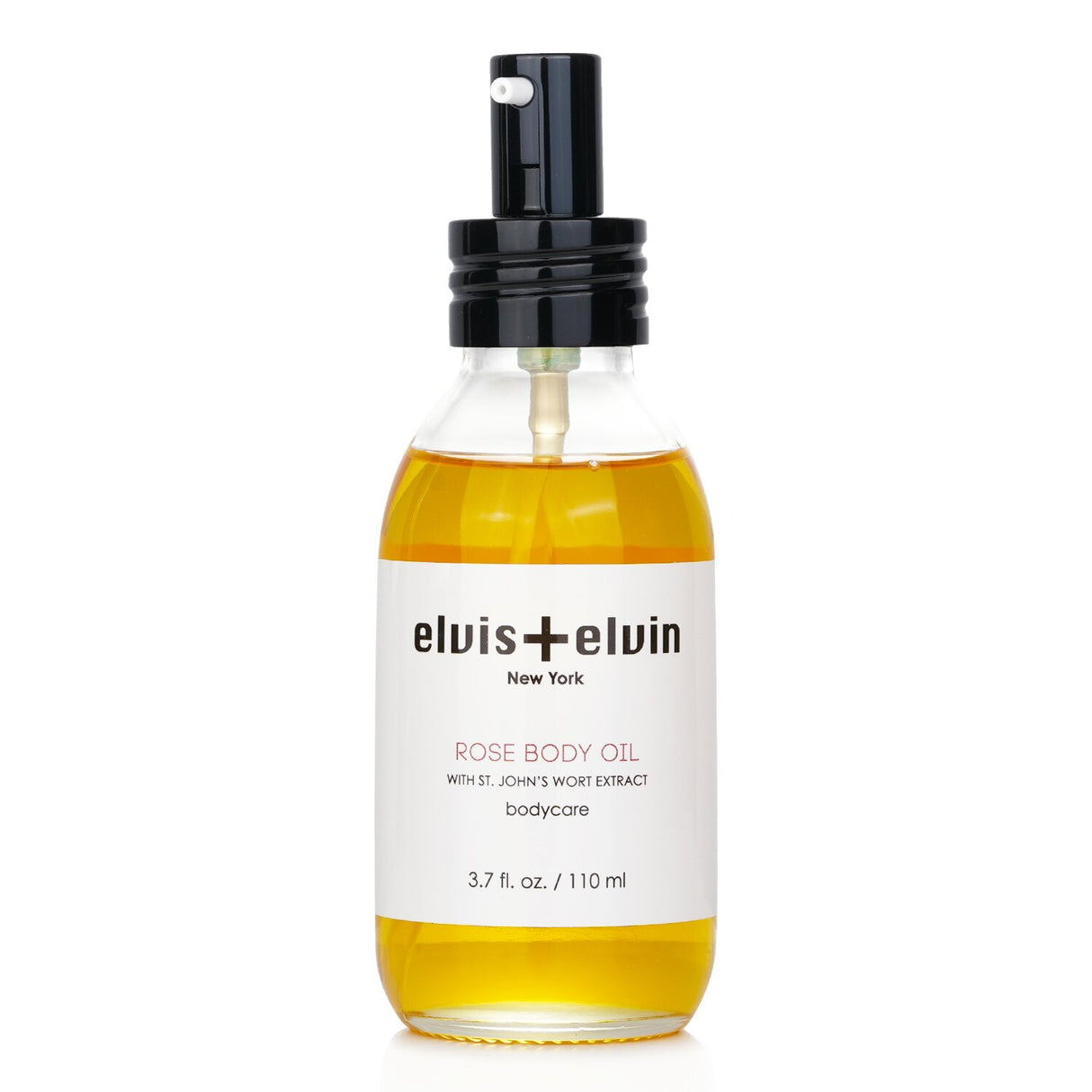 A 110ml bottle of Elvis + Elvin Rose Body Oil, featuring Moroccan rose oil for deeply moisturizing and calming skincare.