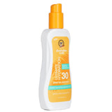 Australian Gold Spray Gel Sunscreen SPF 30 in a 237ml bottle, providing hydration and UVA/UVB protection with a fresh feel.