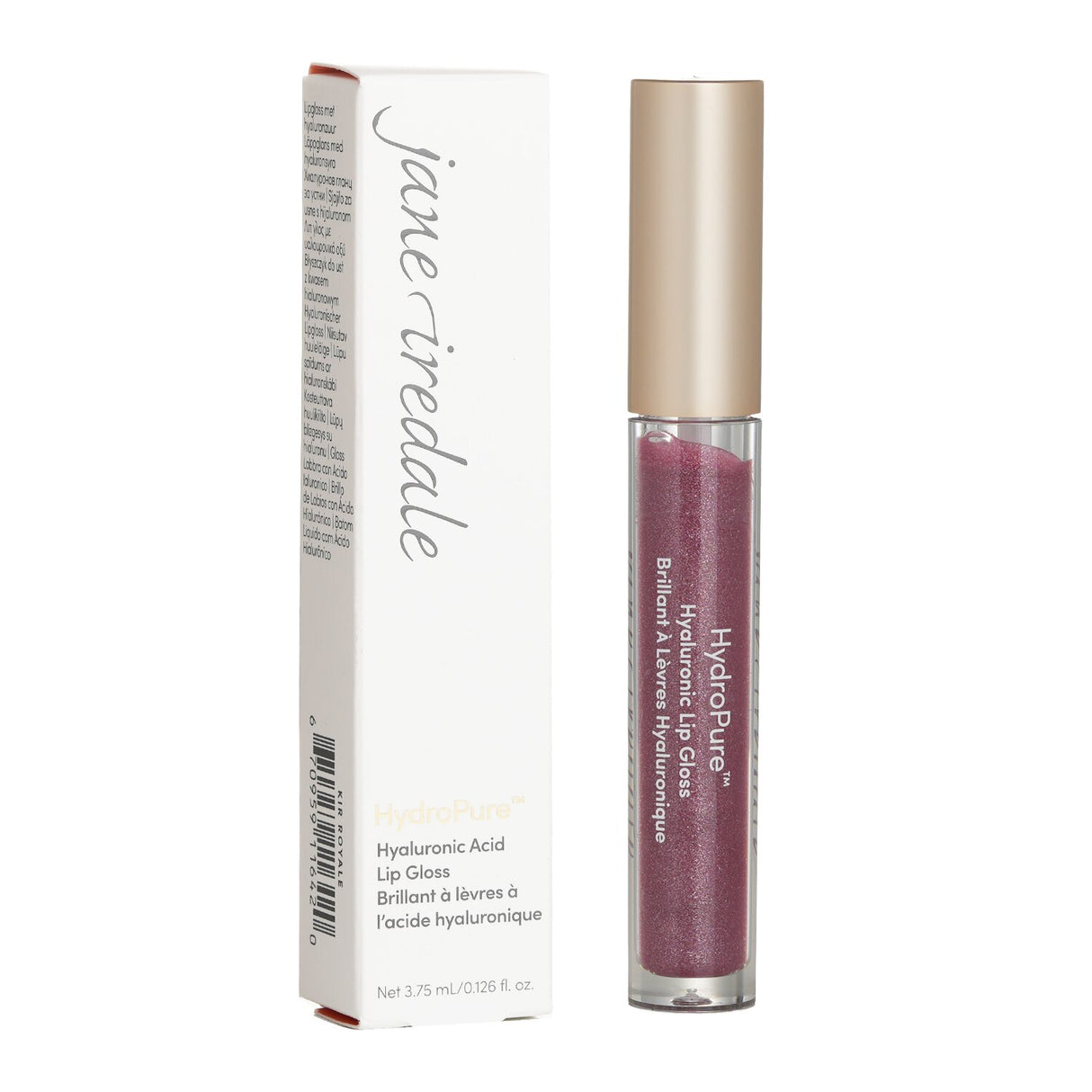 Jane Iredale HydroPure Hyaluronic Lip Gloss in Kir Royale, 3.75ml, offers hydrating, plumping color with a non-sticky, soft texture.