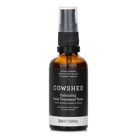Cowshed Exfoliating Daily Treatment Tonic, a 50ml lotion that brightens and renews skin with natural ingredients and exfoliating acids.