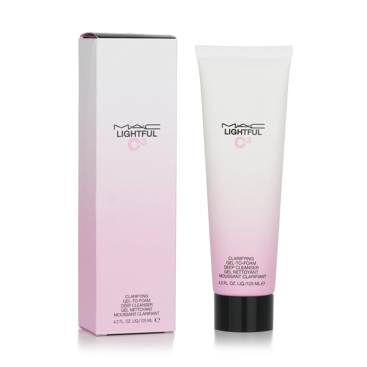 MAC Lightful C3 Gel-To-Foam Cleanser in 125ml, gently removes impurities while leaving skin soft, hydrated, and radiant.