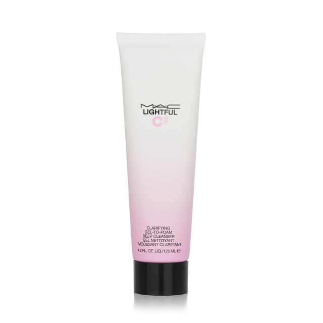 MAC Lightful C3 Clarifying Gel-To-Foam Deep Cleanser in 125ml, transforms from gel to foam, gently cleanses for radiant skin.