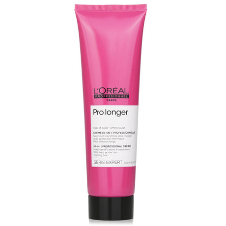 L'Oreal Pro Longer Filler-A100 cream for long hair, enhances thickness, moisturizes, and protects against heat and humidity.