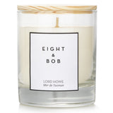 Luxurious Eight & Bob Lord Howe candle in monochrome packaging, 230g, featuring a fresh, serene scent and 60-hour burn time.