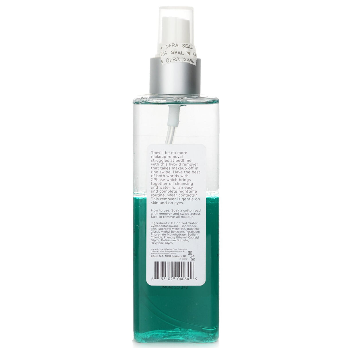 OFRA Cosmetics 2Phase Makeup Remover bottle, 240ml, a dual-phase, fragrance-free formula for gentle and effective makeup removal.