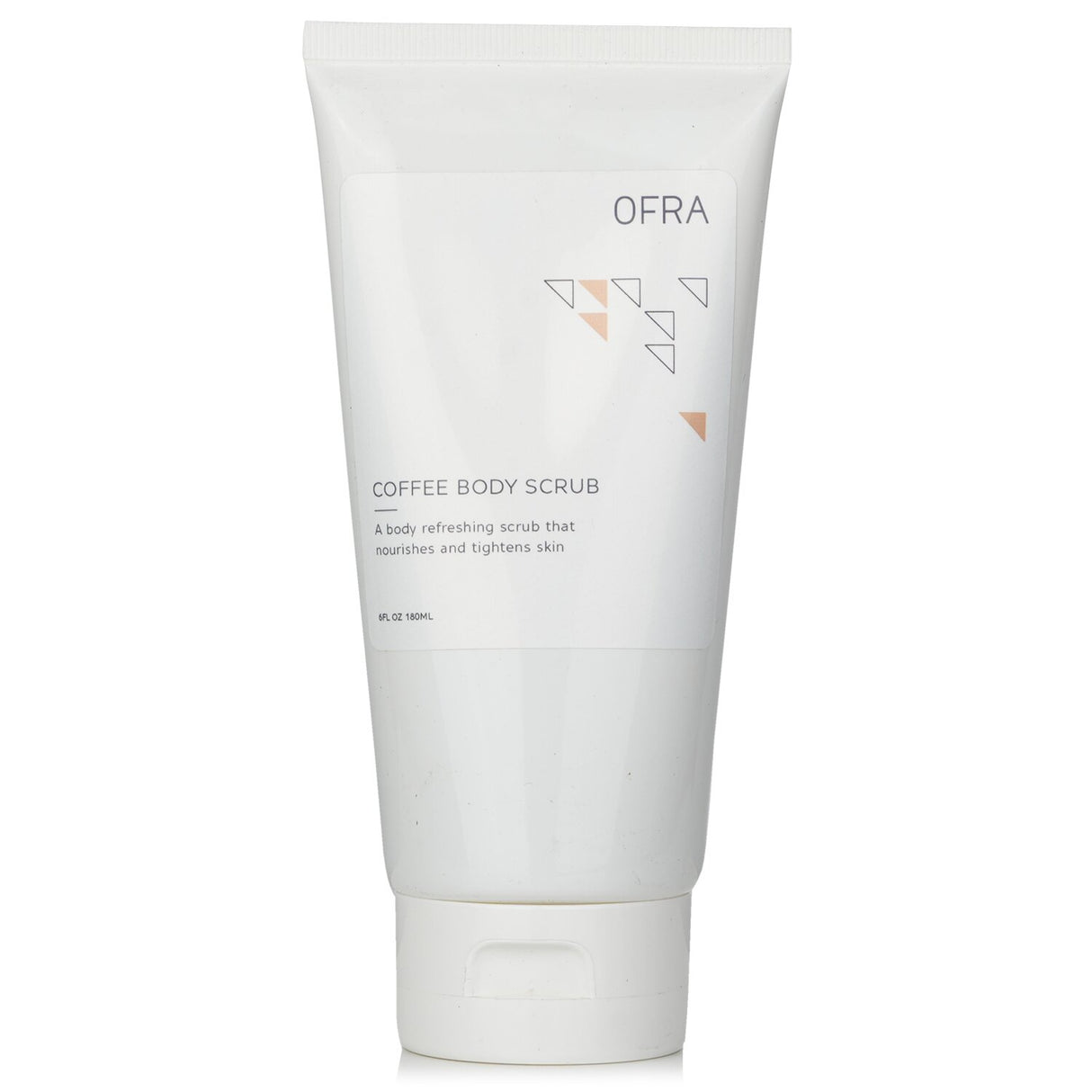 OFRA Cosmetics Coffee Body Scrub with caffeine, jojoba, and almond oils for smoother, firmer skin in a 180ml jar.