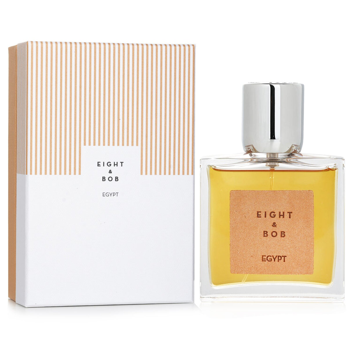 Elegant Eight & Bob Egypt Eau De Parfum, a unisex 100ml blend of woody notes with moss, lavender, lime, and patchouli.