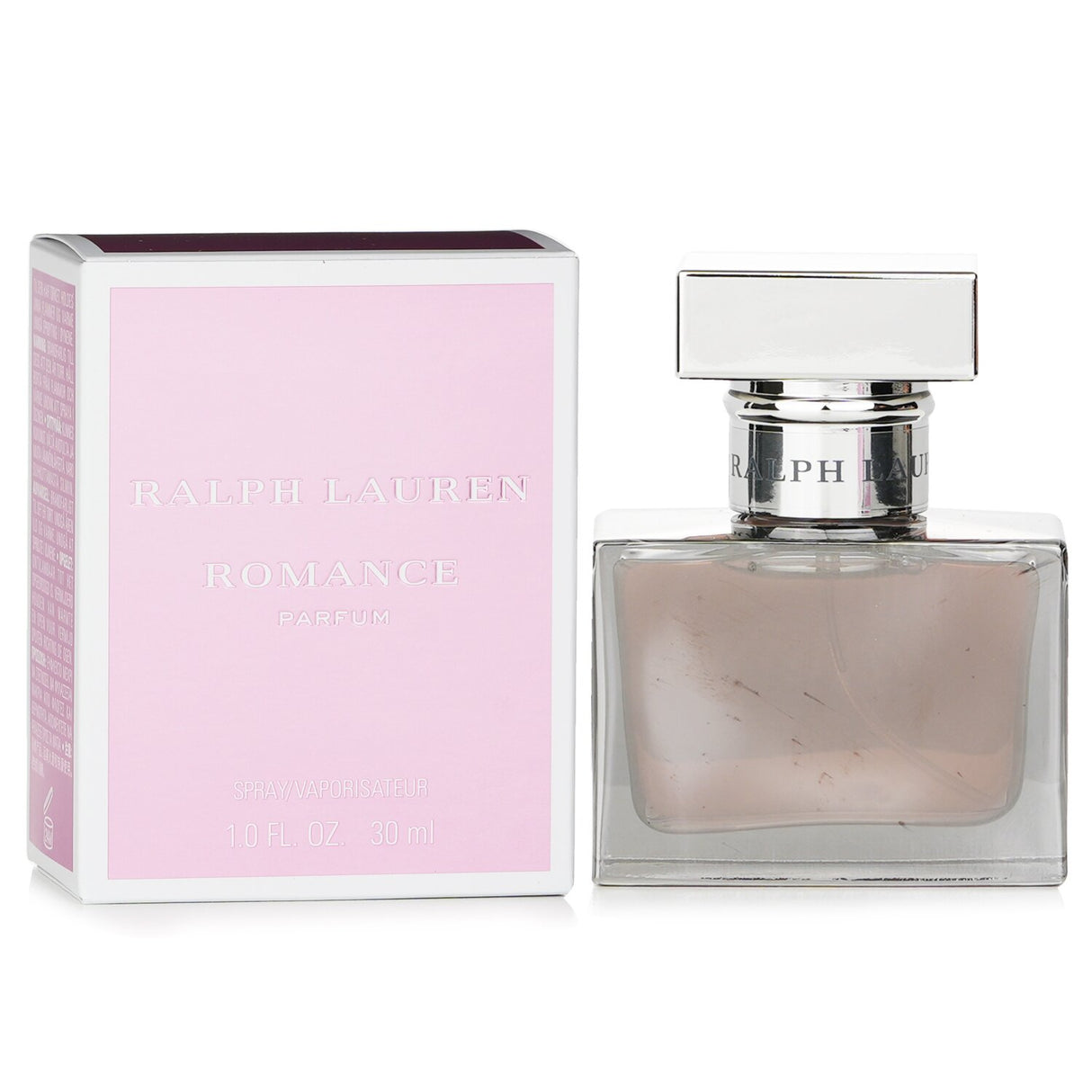 Ralph Lauren Romance Parfum Spray, a floral fruity fragrance for women, with notes of rose, lily, musk, and patchouli.