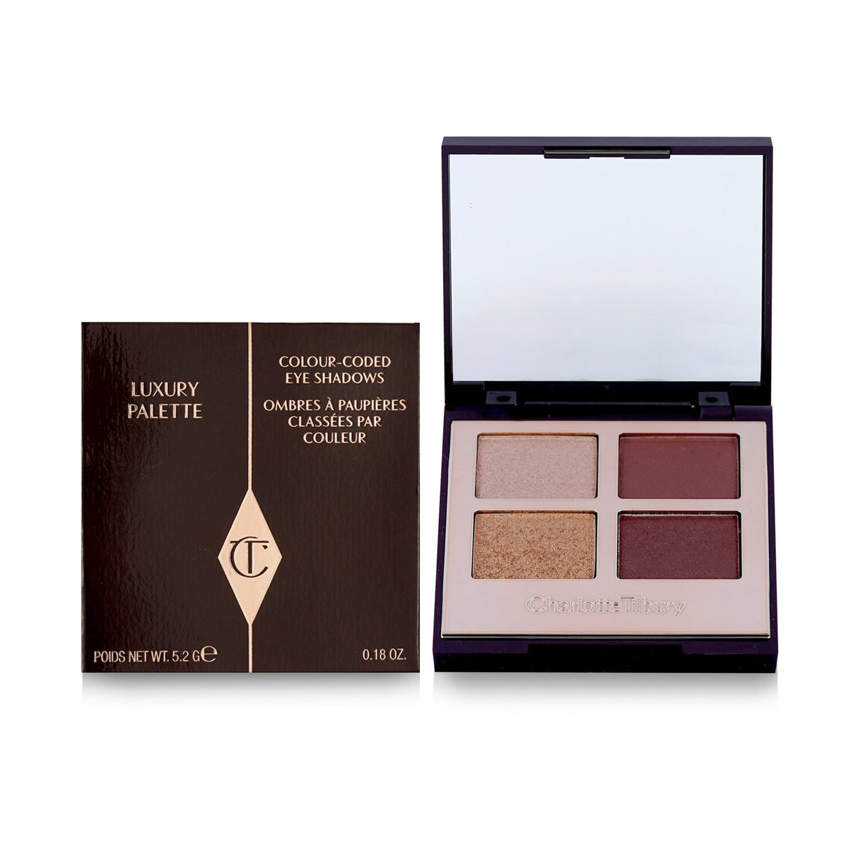 Charlotte Tilbury Luxury Palette in #The Vintage Vamp features four blendable shades for versatile day-to-night eye looks.