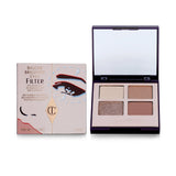 Rose-gold eyeshadow palette quad with ivory, rose-gold, red-brown, and sparkle shades for enhancing eye brightness.