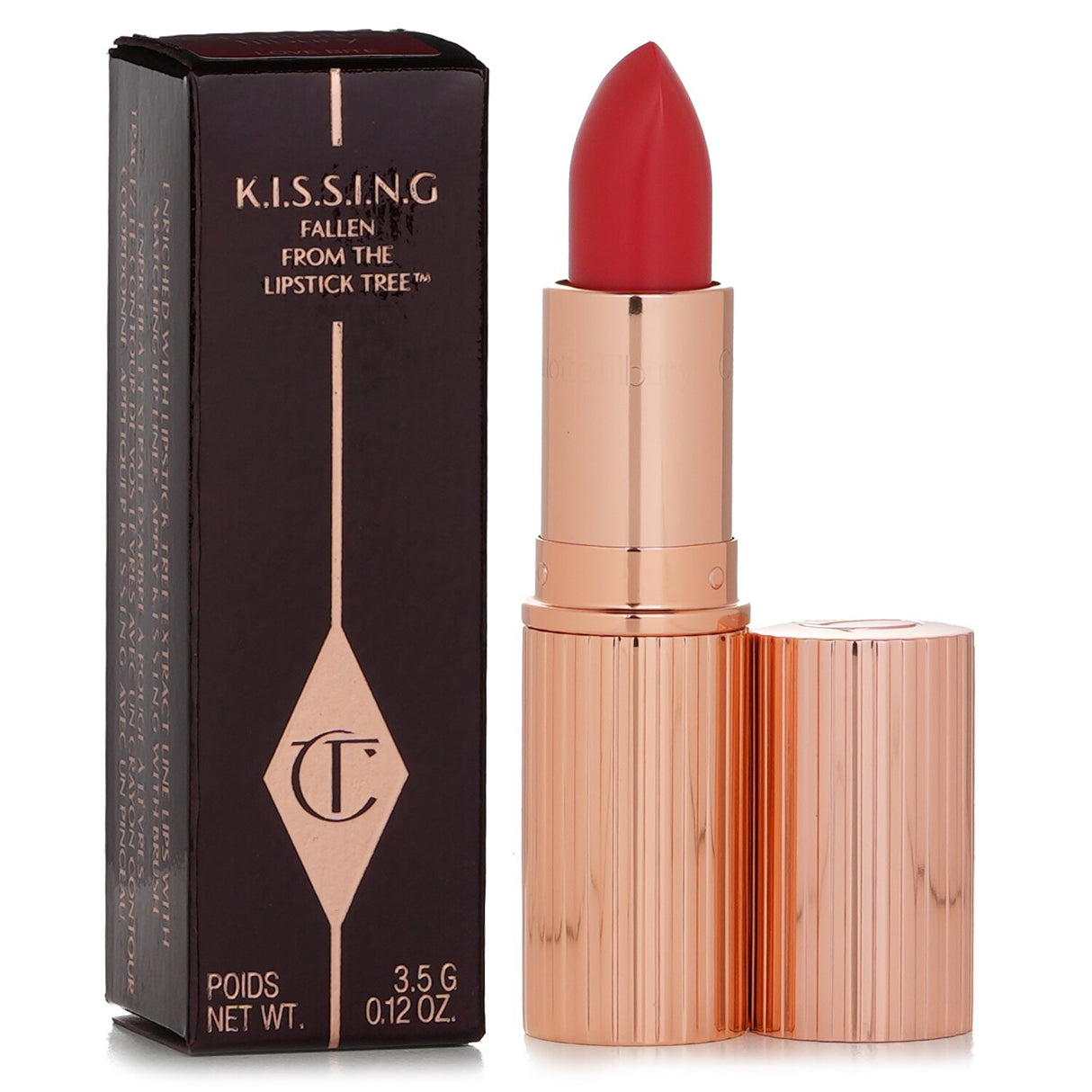 Charlotte Tilbury K.I.S.S.I.N.G Lipstick in #Love Bite, a hydrating satin lipstick for vibrant, multi-dimensional color and soft lips.