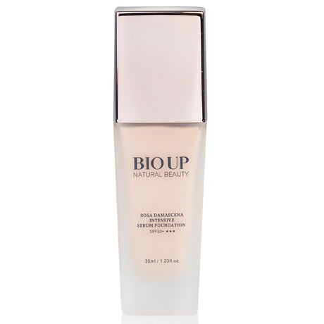 Natural Beauty BIO UP Rose Collagen Intensive Serum Foundation SPF50, 35ml, offers radiant skin, anti-wrinkle benefits, and sun protection.