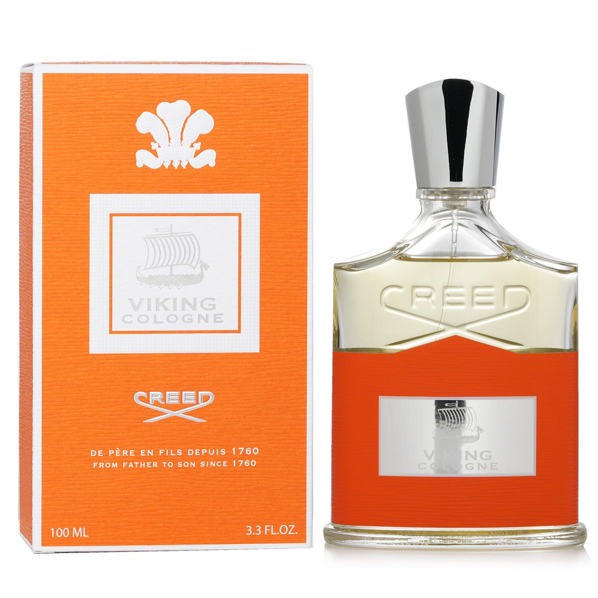 Elegant 100ml Creed Viking Eau De Parfum for men featuring vibrant notes of pink pepper, lavender, and warm cedar.