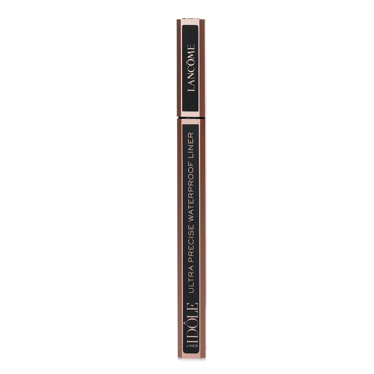 Ultra-precise waterproof eyeliner in glossy black, featuring a 0.1mm tip for fine lines and all-day wear.