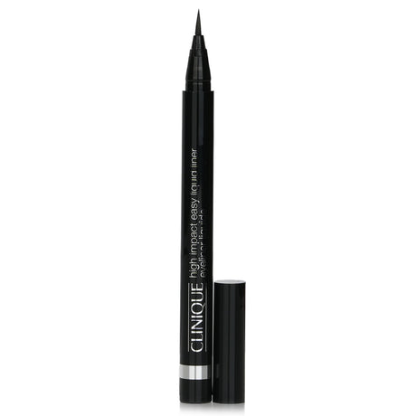 Clinique High Impact Easy Liquid Liner in #01 Black, with ultrafine brush for waterproof, precise, smudge-resistant lines.