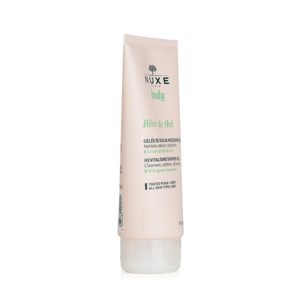 Nuxe Reve De The Revitalising Shower Gel in 200ml bottle, featuring natural ingredients and a refreshing Green Tea scent.
