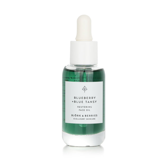 Bjork & Berries Blueberry+ Blue Tansy Face Oil in 30ml bottle, designed for restoring and hydrating normal to sensitive skin.