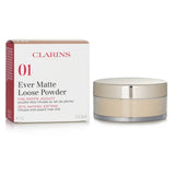 Clarins Ever Matte Loose Powder #01 Universal Light in sleek packaging, ideal for a mattifying, hydrating finish on all skin types.