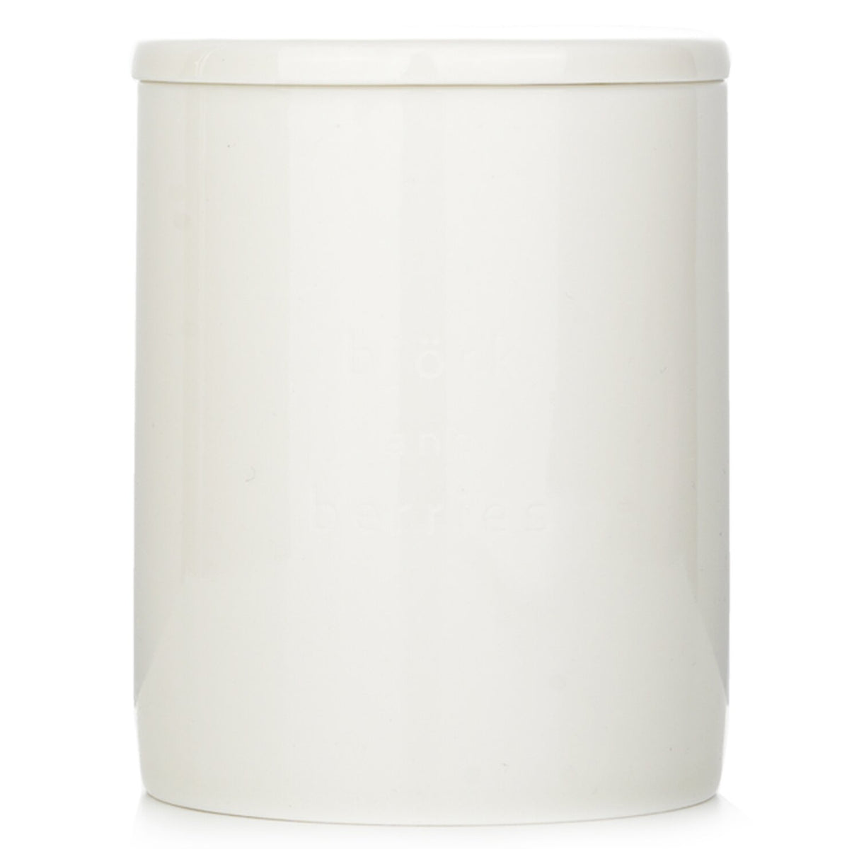 Bjork & Berries Never Spring candle in elegant container, infused with blueberry, vetiver, and pine, burns 55 hours, vegan.