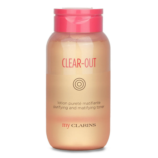 Image of Clarins My Clarins Clear-Out Toner, a 200ml purifying lotion with 96% natural ingredients for balanced, shine-free skin.
