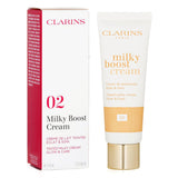 Clarins Milky Boost Cream #02 in 45ml, a nourishing BB cream for radiant, even skin with Peach Milk for hydration.