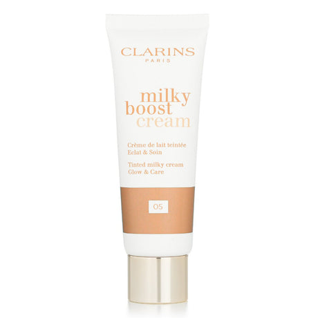 Clarins Milky Boost Cream #05 in 45ml, a nourishing BB cream with Peach Milk for hydration and a flawless, glowing complexion.