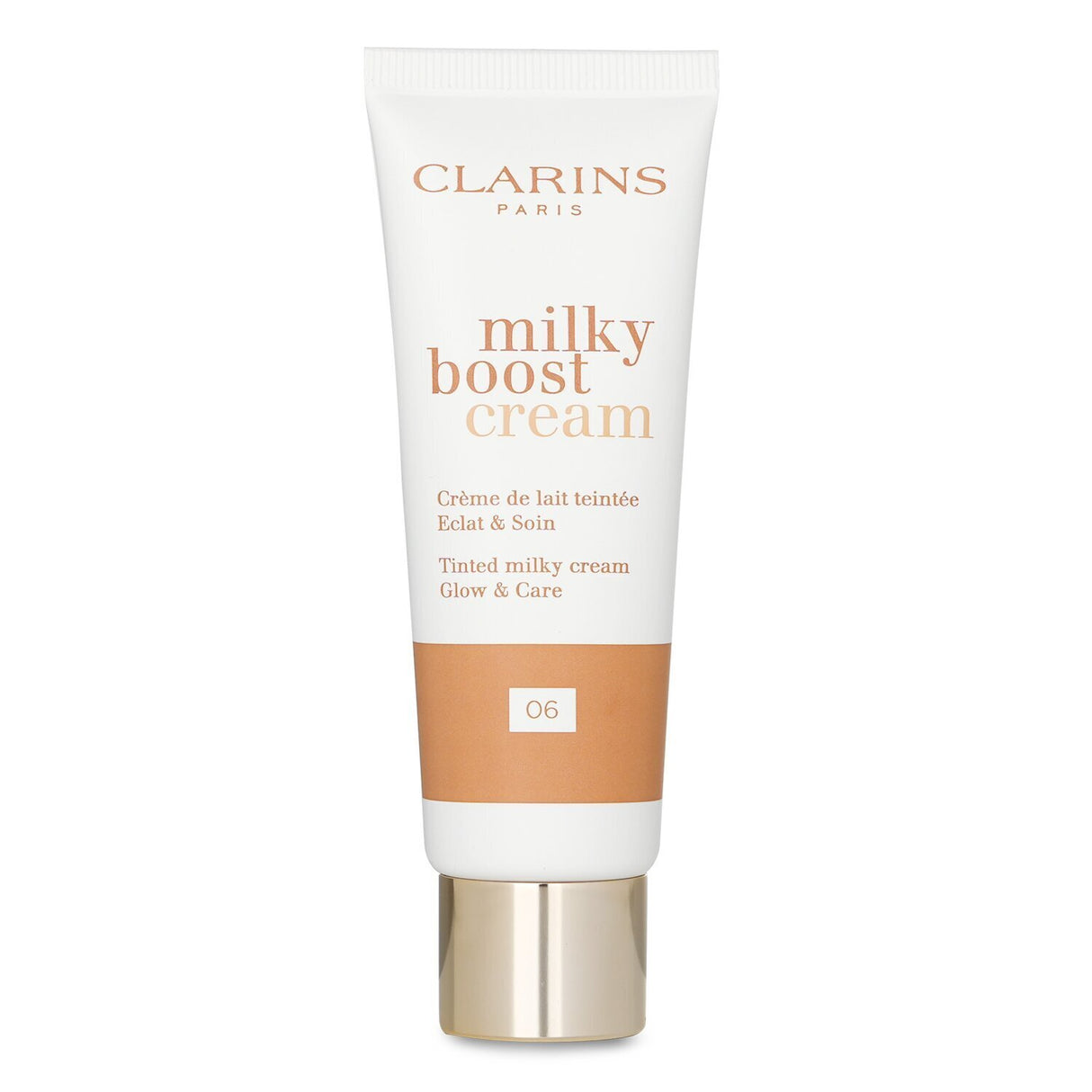 Clarins Milky Boost Cream #06, 45ml: lightweight BB cream with Peach Milk for hydration, evens skin tone & boosts radiance.