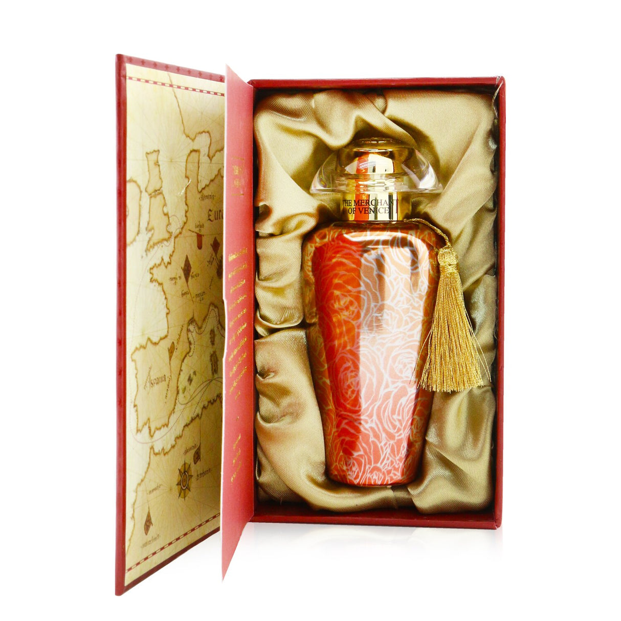 Eau de Parfum spray featuring a floral bouquet of Venetian roses and spices, ideal for day or night wear.