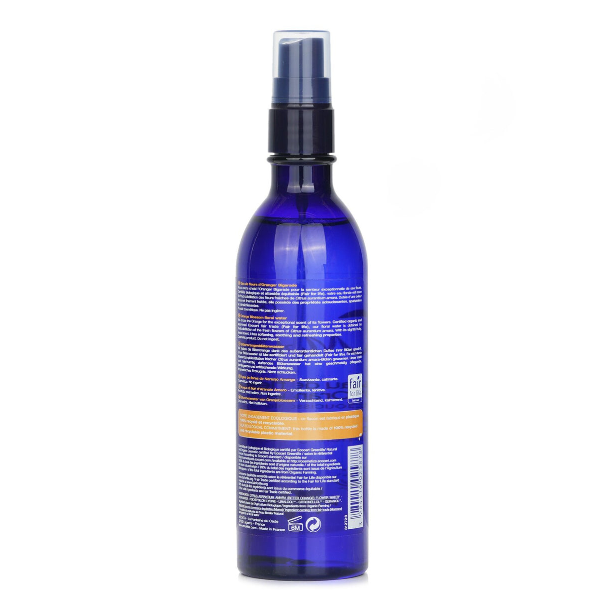 Rejuvenating Melvita Orange Blossom Floral Water Spray, 200ml, organic toner for all skin types with soothing citrus aroma.