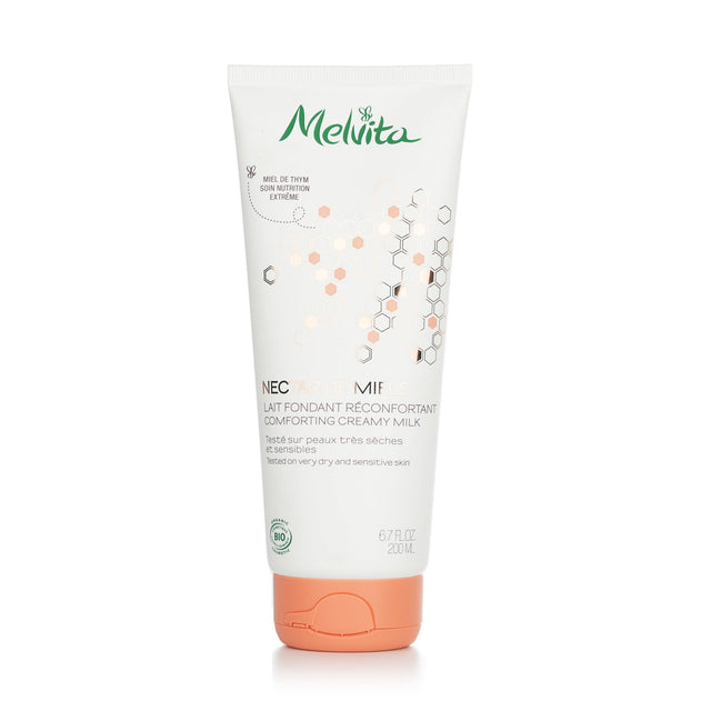 Melvita Nectar De Miels Creamy Milk is a hydrating body moisturizer enriched with organic honeys for dry, sensitive skin.