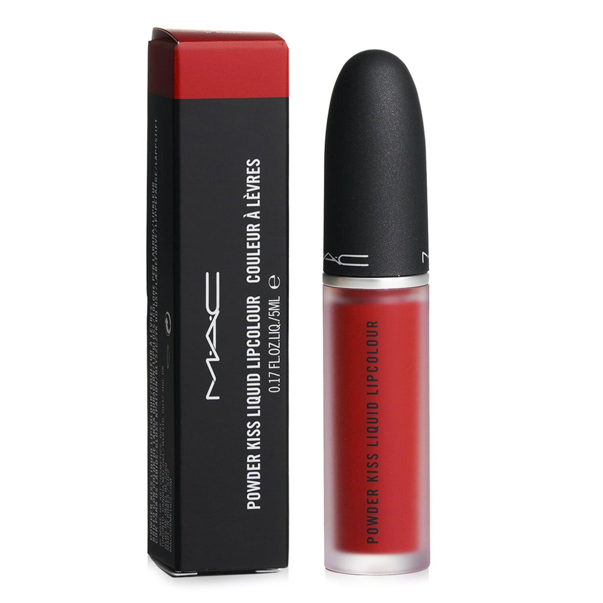 MAC Powder Kiss Liquid Lipcolour in #Rhythm 'N' Roses, 5ml, offers a hydrating matte finish with a unique mousse texture and precise applicator.