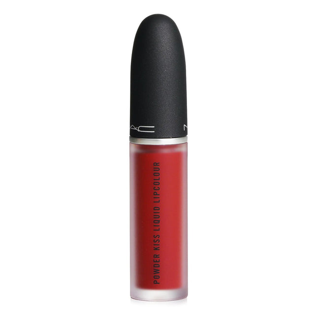 MAC Powder Kiss Liquid Lipcolour in #Rhythm 'N' Roses, a hydrating 5ml matte lip color with a unique whipped texture and precise applicator.