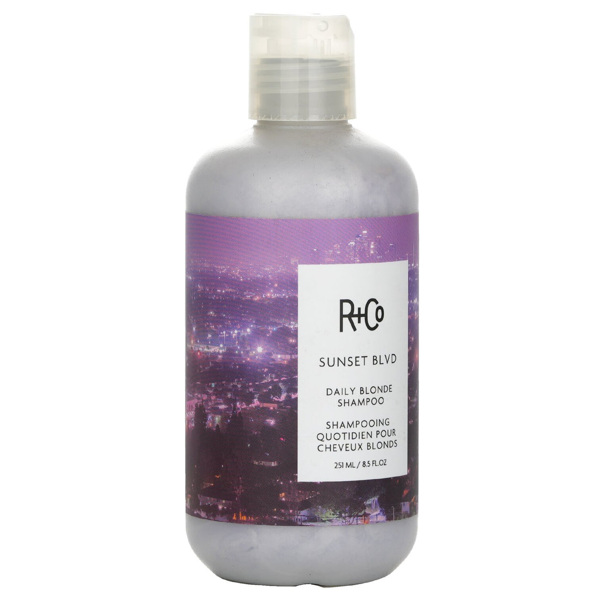 Luxurious R+Co Sunset Blvd Daily Blonde Shampoo for color-treated blonde hair, brightening without stripping natural oils.