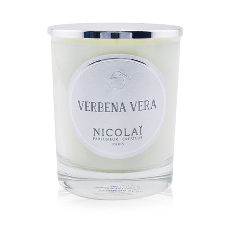 Nicolai Scented Candle in Verbena Vera, 190g, in a glass container, offering a soothing fragrance and 50 hours of burn time.