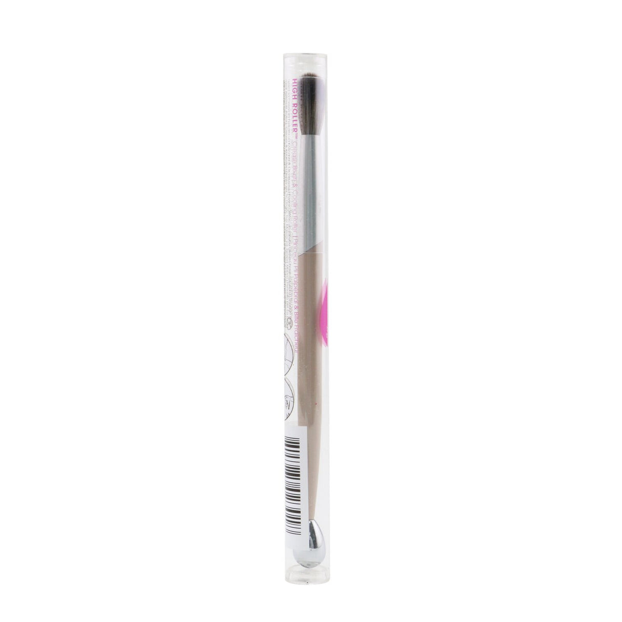 Double-sided crease brush with cooling rollerball for depuffing and blending eyeshadow effortlessly; cruelty-free and vegan.