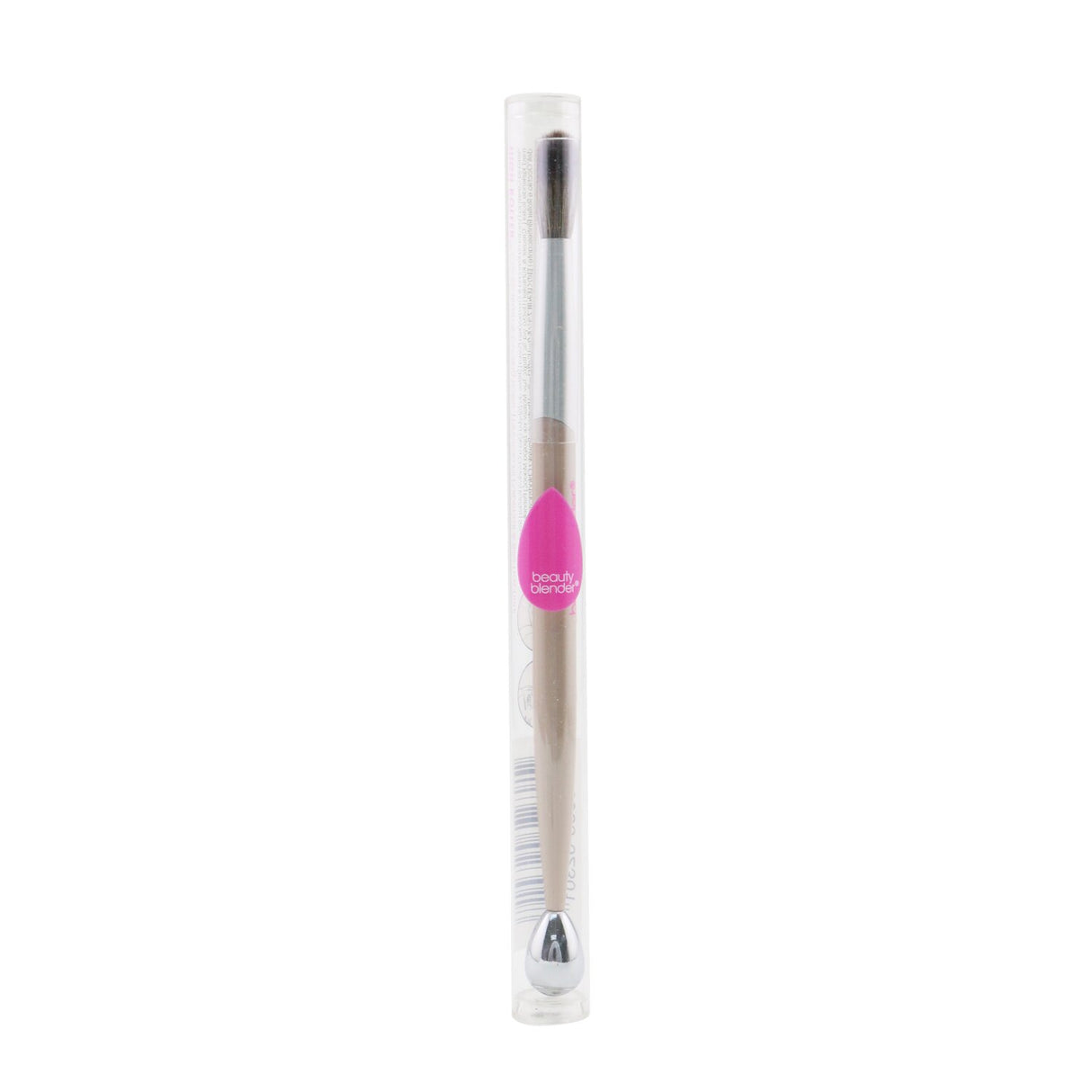 Double-sided BeautyBlender brush with soft bristles and cooling roller for precise eye makeup and under-eye depuffing.