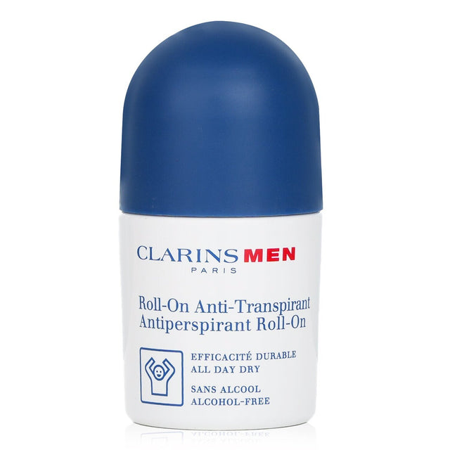 Clarins Men Antiperspirant Roll-On offers alcohol-free, non-sticky protection with minerals, plant extracts, and soothing aloe.