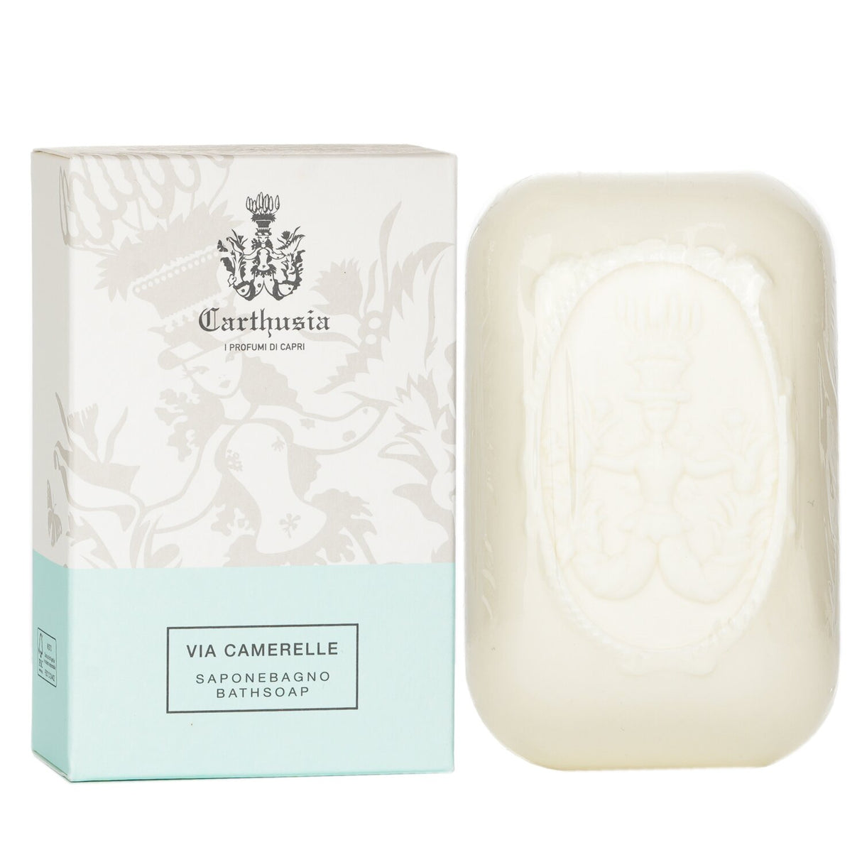 Luxurious Carthusia Bath Soap - Via Camerelle, 125g, with creamy lather, natural ingredients, and a refreshing citrus-floral fragrance.