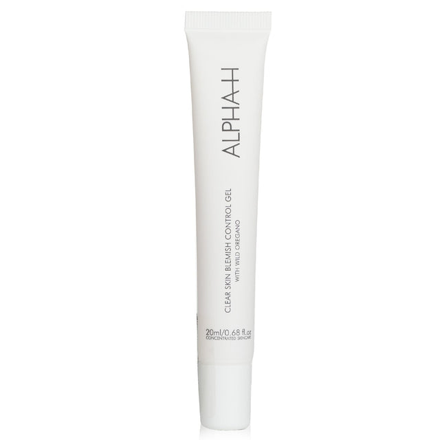 Alpha-H Clear Skin Blemish Control Gel in a 20ml tube, featuring 2% Salicylic Acid and 4% Niacinamide for acne treatment.