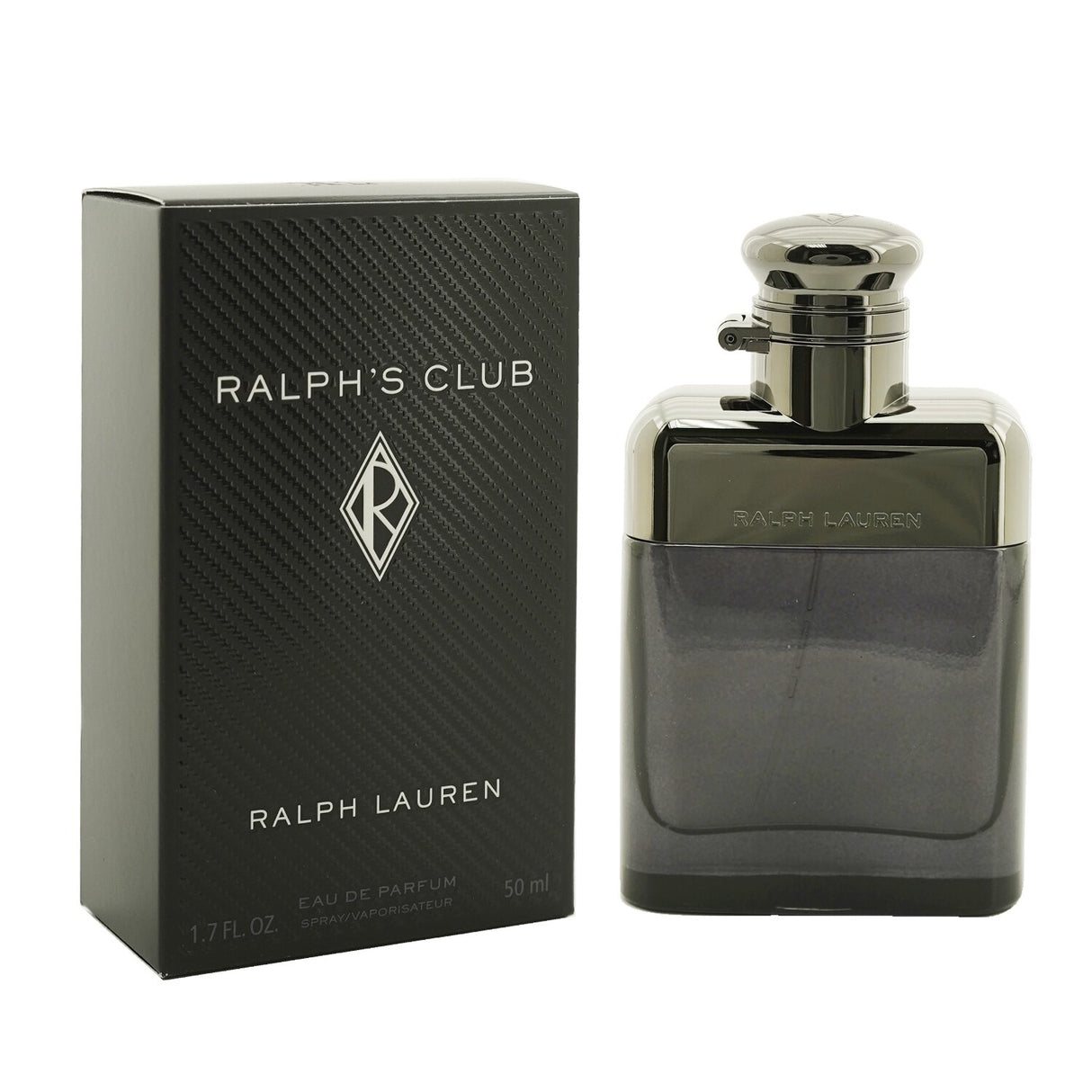 Ralph Lauren's Ralph's Club Eau De Parfum in a sleek flask bottle, featuring woody notes of lavandin, cedarwood, and vetiver.