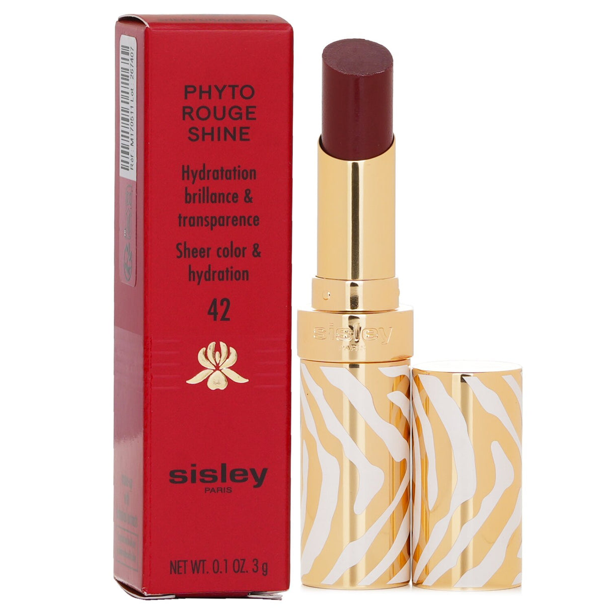 Sisley Phyto Rouge Shine Lipstick in #42 Sheer Cranberry, featuring a glossy finish and nourishing formula for radiant lips.