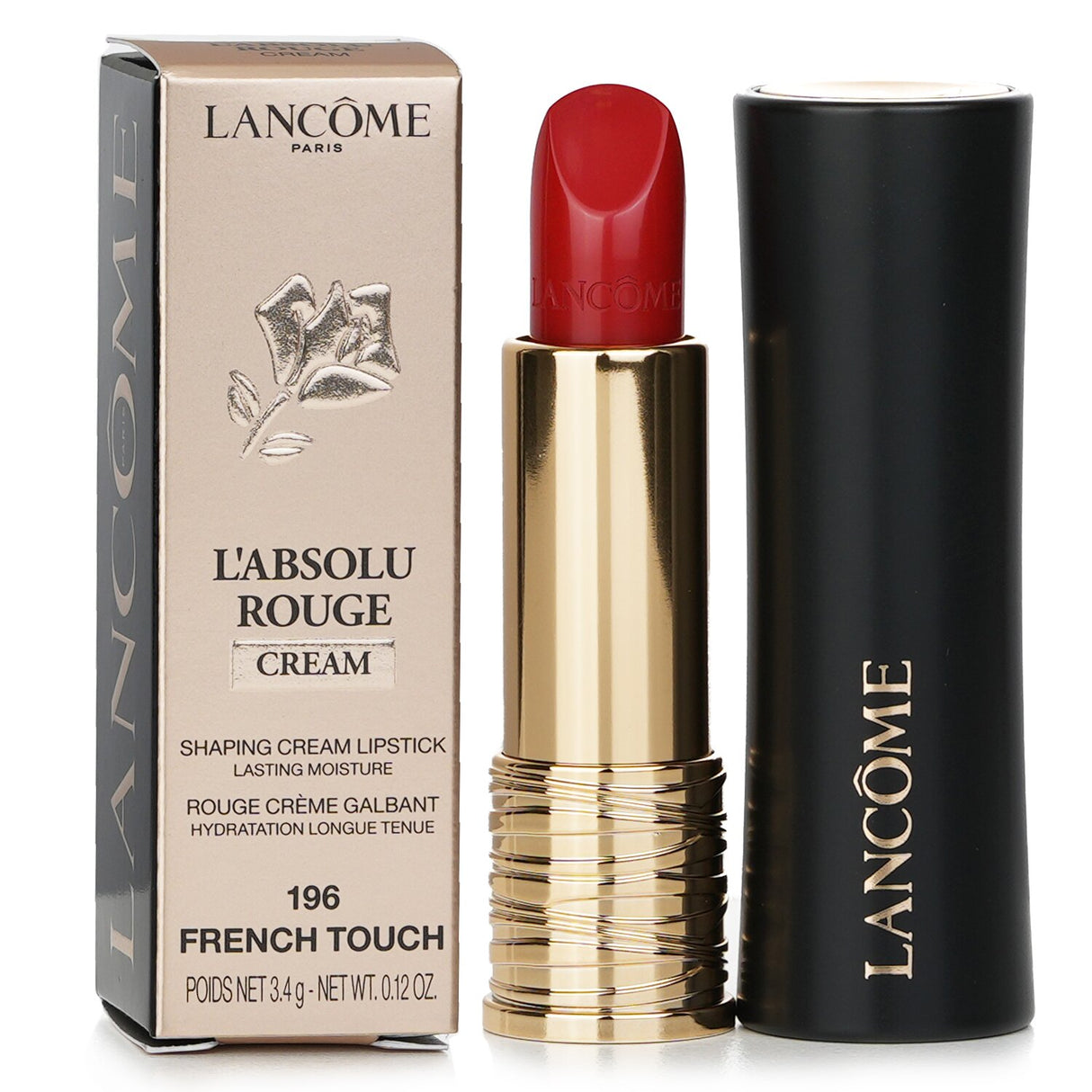 Lancome L'Absolu Rouge Cream Lipstick #196 French Touch in luxurious packaging offers smooth, long-lasting color with hydration.