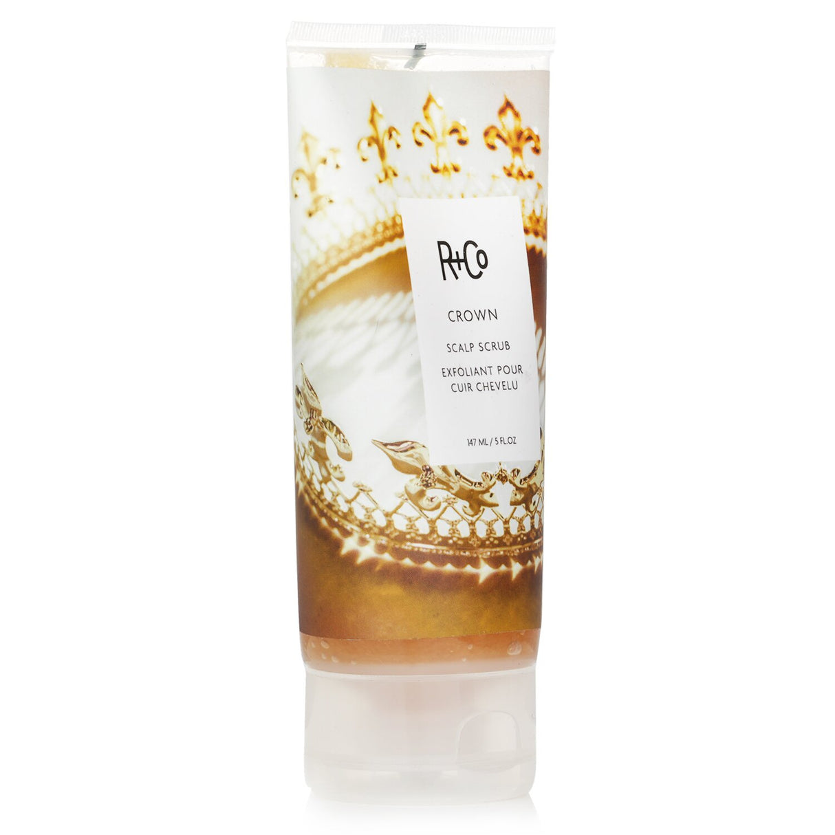 R+Co Crown Scalp Scrub - Refreshing scalp treatment with Salicylic Acid, natural exfoliants, and uplifting earthy aroma.