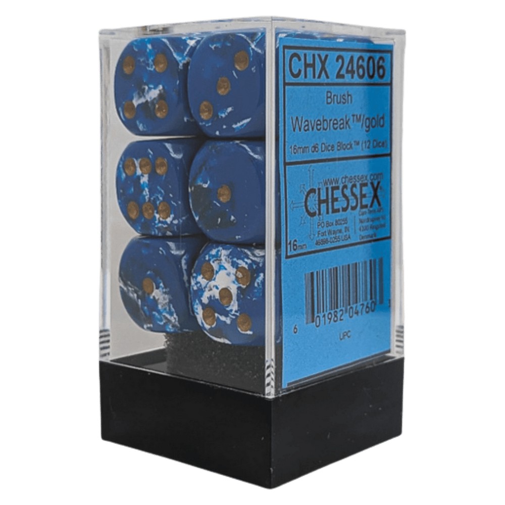 CHX 24606 Brush Wavebreak/gold 16mm d6 Dice Block (12 dice) - Gaming Accessory