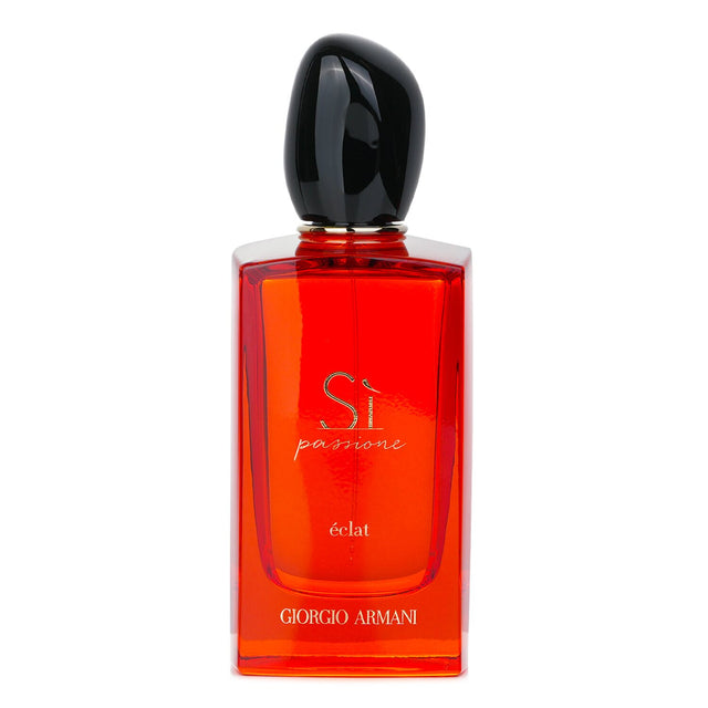 Giorgio Armani Si Passione Eclat Eau De Parfum in a ruby-red bottle, featuring floral fruity notes for modern women.