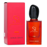 Giorgio Armani Si Passione Eclat Eau De Parfum in a ruby-red bottle, blending floral fruity notes for a passionate scent experience.