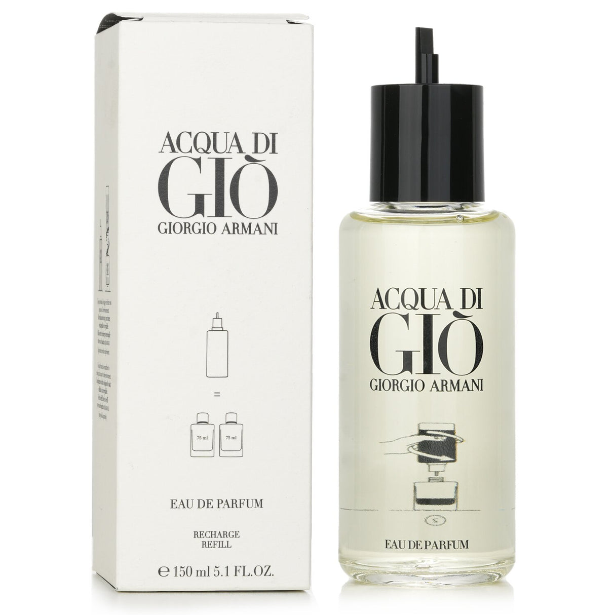 Giorgio Armani Acqua Di Gio Eau De Parfum refill, 150ml, showcasing Mediterranean-inspired aquatic fragrance for men.